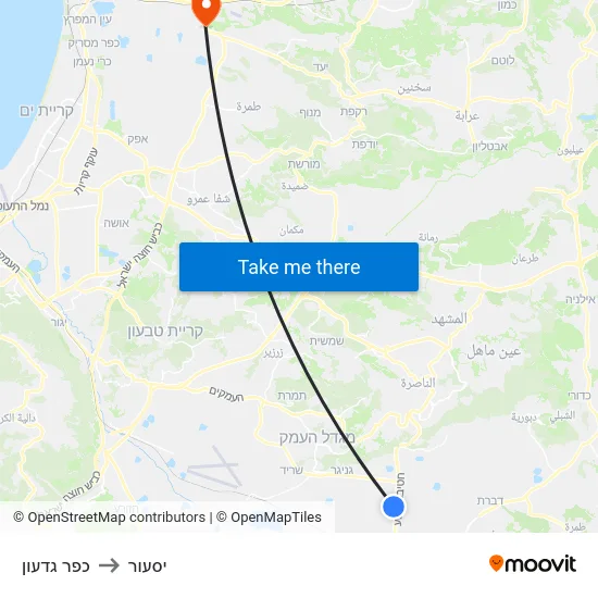 כפר גדעון to יסעור map