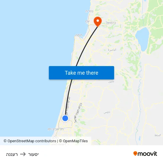 רעננה to יסעור map