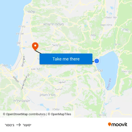 גינוסר to יסעור map