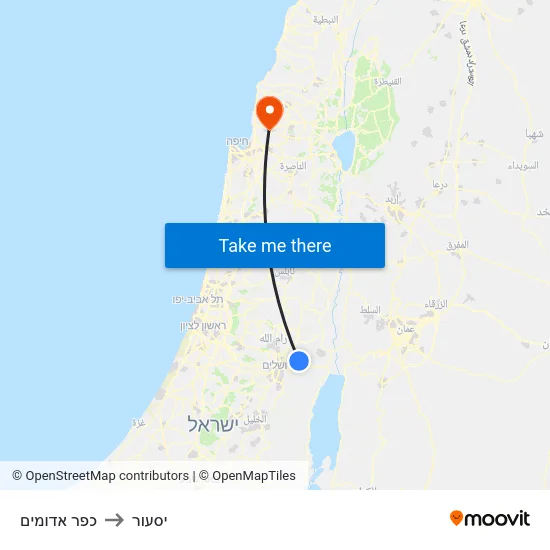 כפר אדומים to יסעור map
