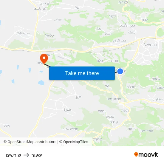 שורשים to יסעור map