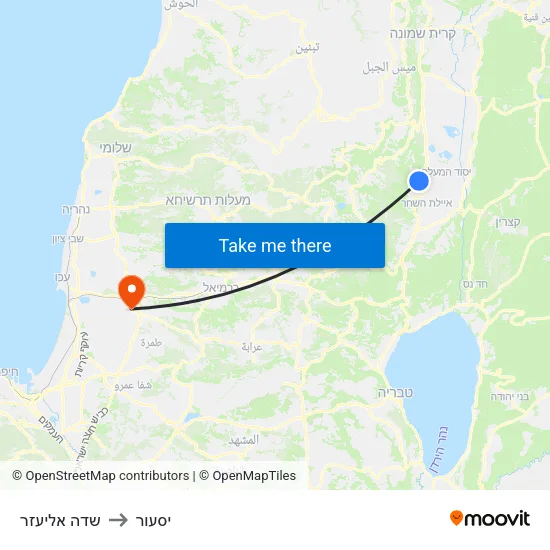 שדה אליעזר to יסעור map