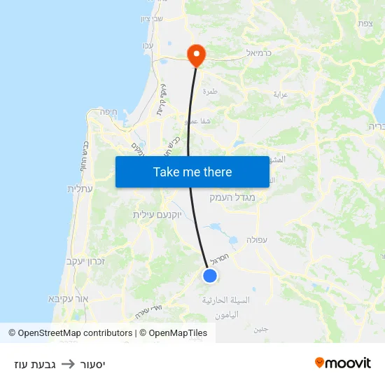 גבעת עוז to יסעור map
