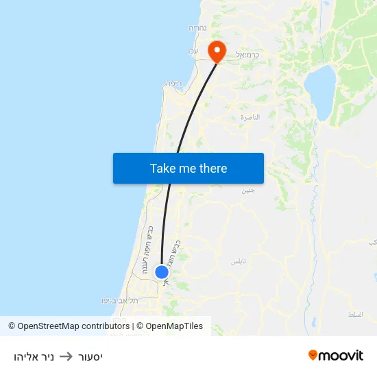 ניר אליהו to יסעור map