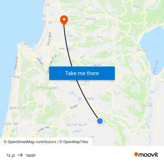 גן נר to יסעור map