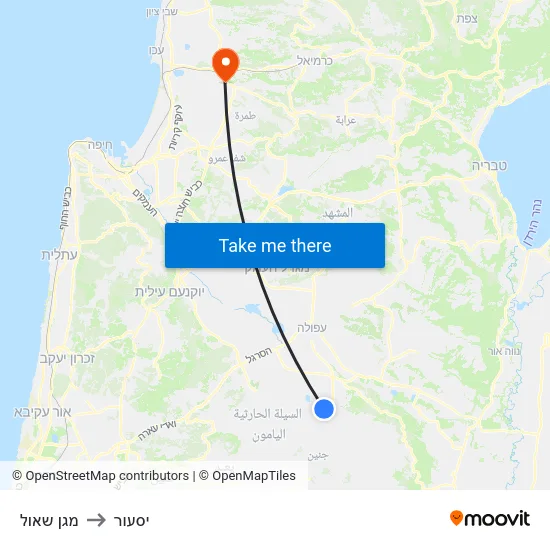 מגן שאול to יסעור map