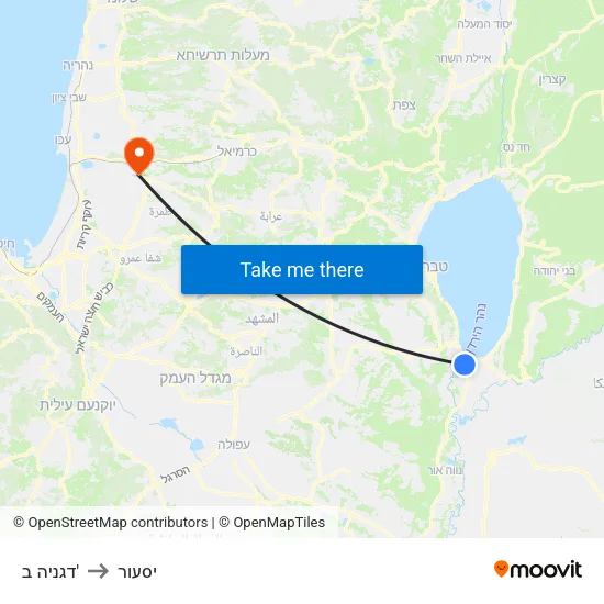 דגניה ב' to יסעור map