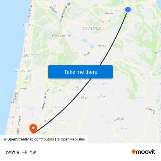 אילנייה to יעף map