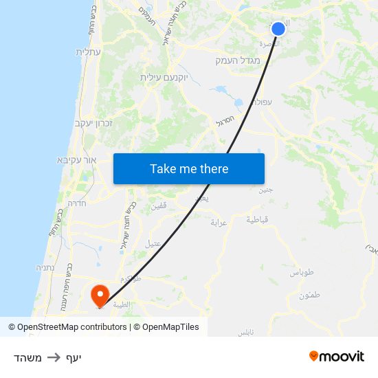 משהד to יעף map