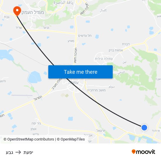 גבע to יפעת map