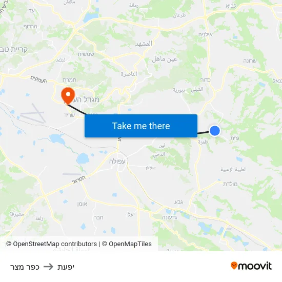 כפר מצר to יפעת map