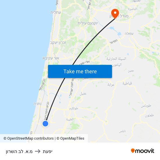 מ.א. לב השרון to יפעת map