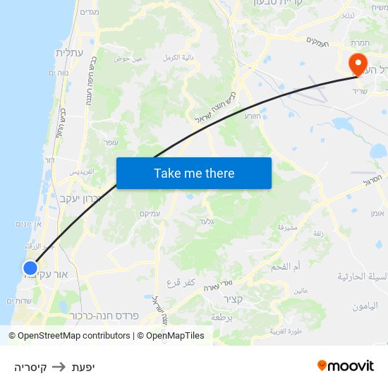 קיסריה to יפעת map