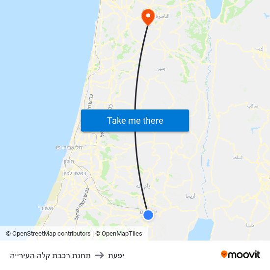 תחנת רכבת קלה העירייה to יפעת map