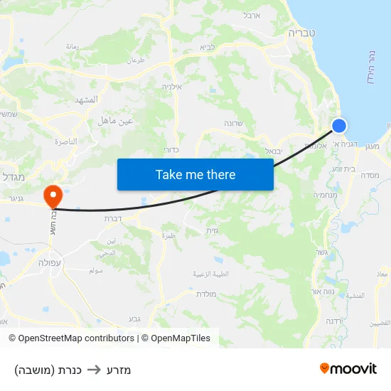 כנרת (מושבה) to מזרע map
