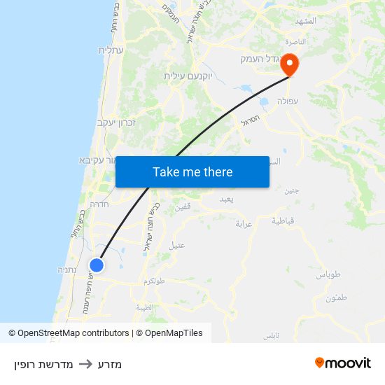 מדרשת רופין to מזרע map