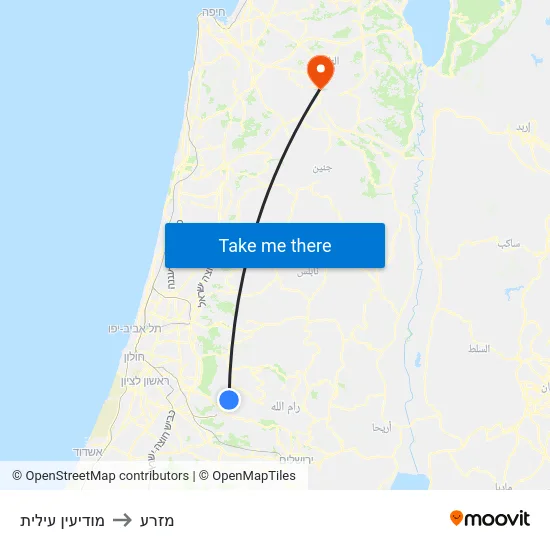 מודיעין עילית to מזרע map