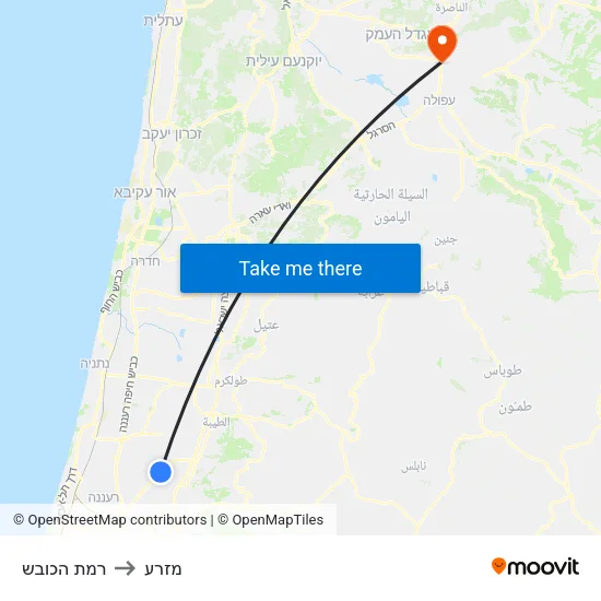 רמת הכובש to מזרע map