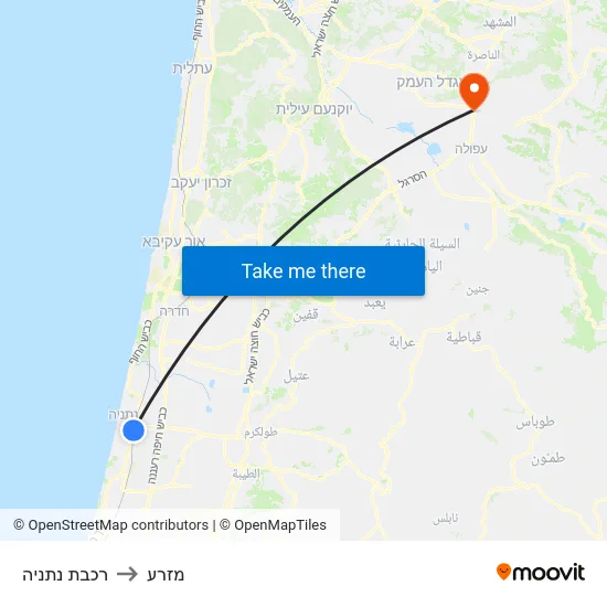 רכבת נתניה to מזרע map