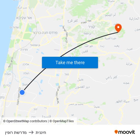 מדרשת רופין to חיננית map