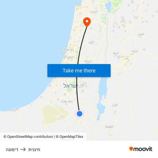 דימונה to חיננית map