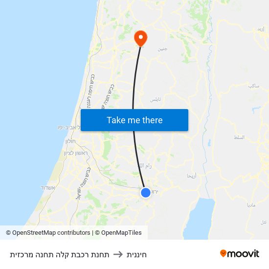 תחנת רכבת קלה תחנה מרכזית to חיננית map