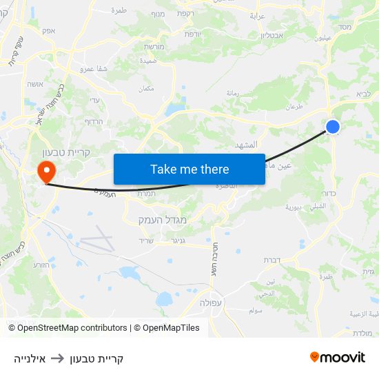 אילנייה to קריית טבעון map
