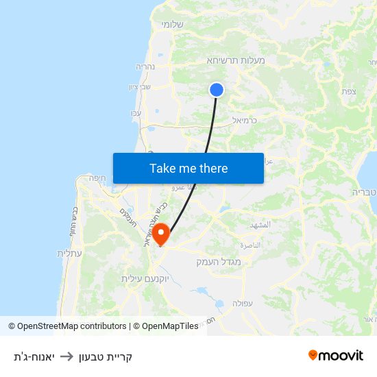 יאנוח-ג'ת to קריית טבעון map