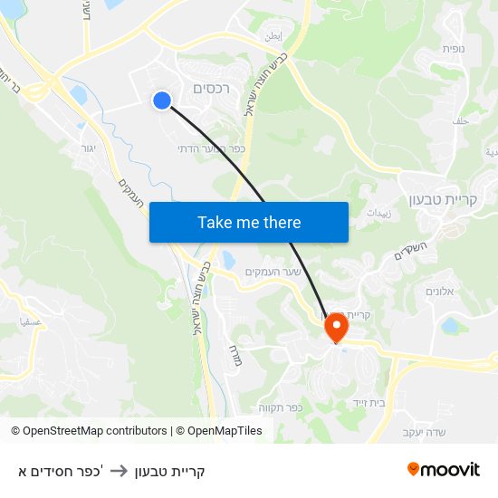 כפר חסידים א' to קריית טבעון map