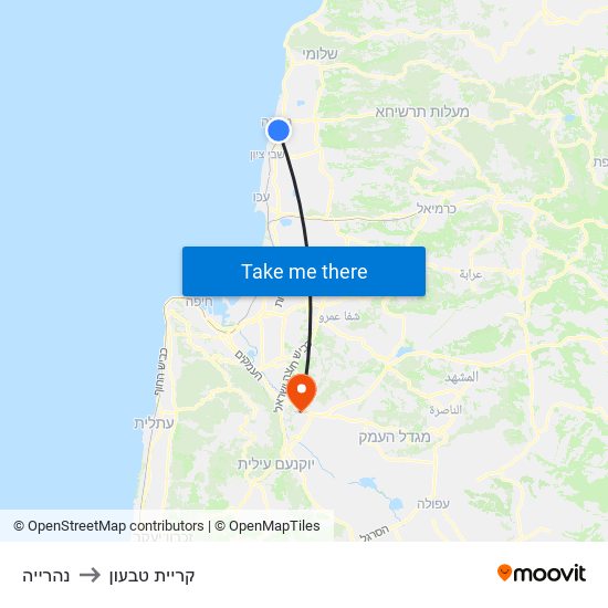 נהרייה to קריית טבעון map