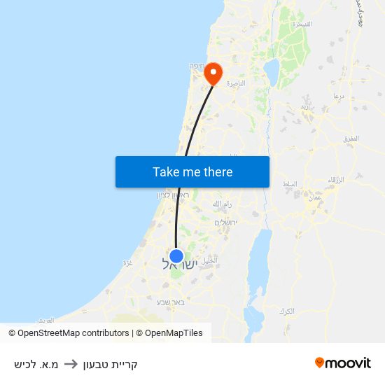 מ.א. לכיש to קריית טבעון map