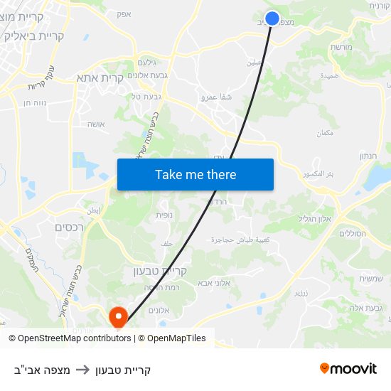 מצפה אבי"ב to קריית טבעון map