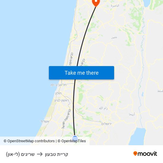 שריגים (לי-און) to קריית טבעון map
