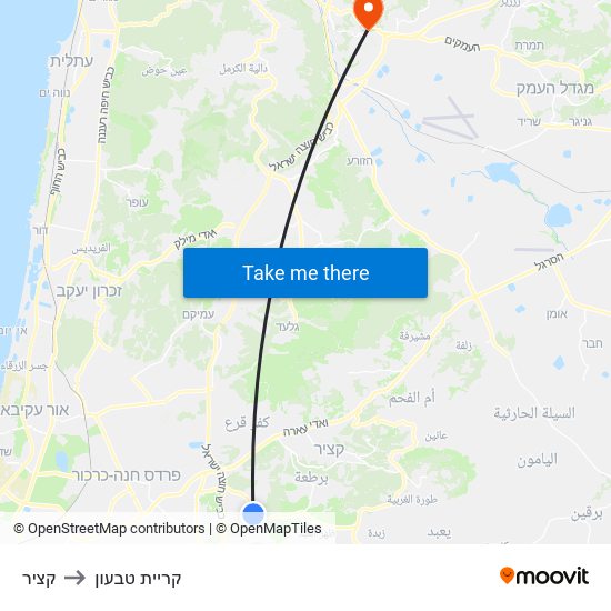 קציר to קריית טבעון map