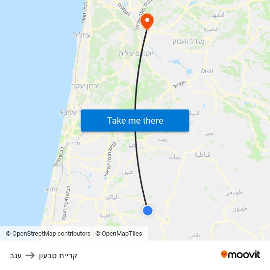 ענב to קריית טבעון map