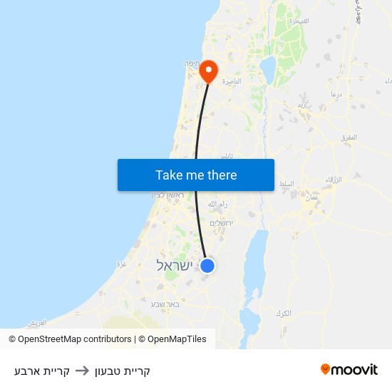 קריית ארבע to קריית טבעון map