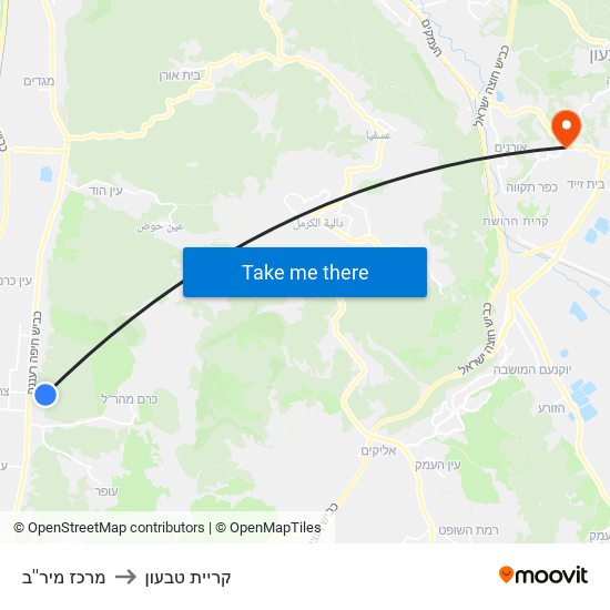 מרכז מיר''ב to קריית טבעון map