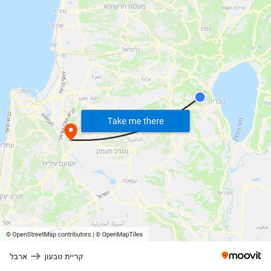 ארבל to קריית טבעון map