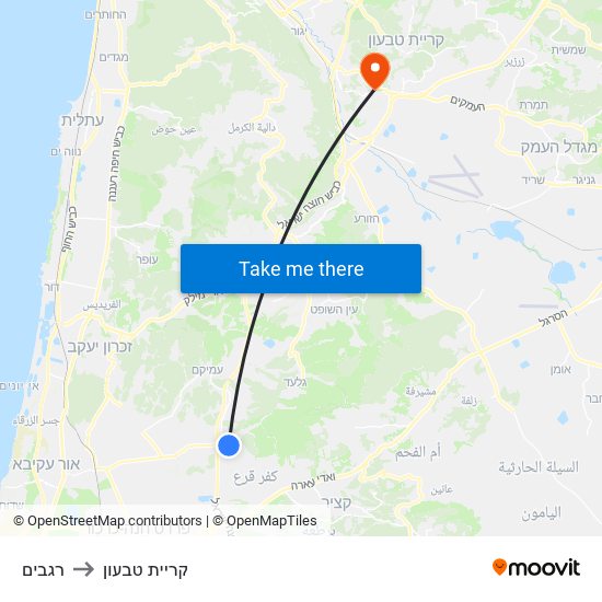 רגבים to קריית טבעון map