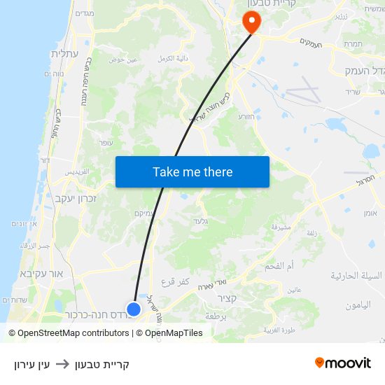 עין עירון to קריית טבעון map