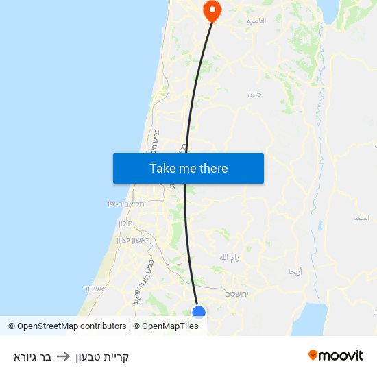 בר גיורא to קריית טבעון map