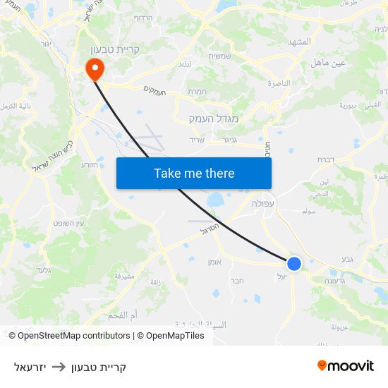 יזרעאל to קריית טבעון map