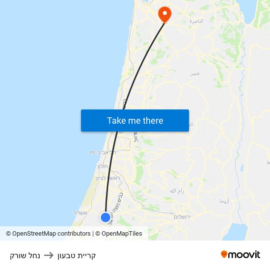 נחל שורק to קריית טבעון map