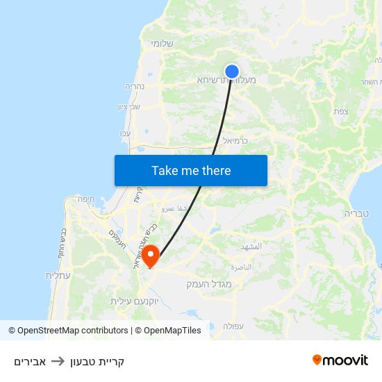 אבירים to קריית טבעון map