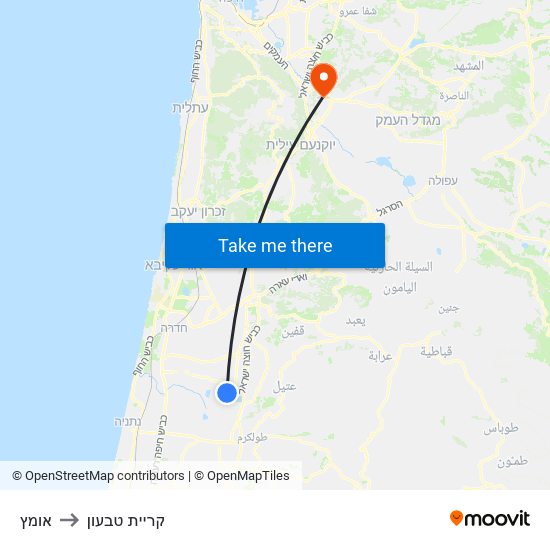 אומץ to קריית טבעון map