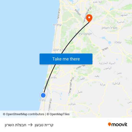 חבצלת השרון to קריית טבעון map