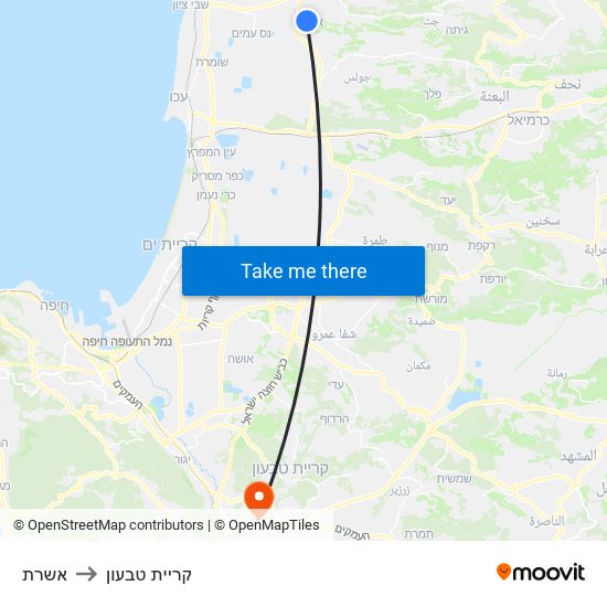 אשרת to קריית טבעון map