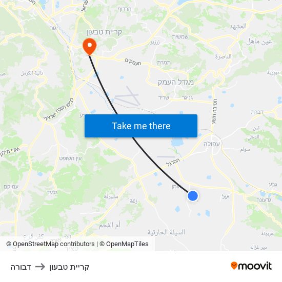 דבורה to קריית טבעון map