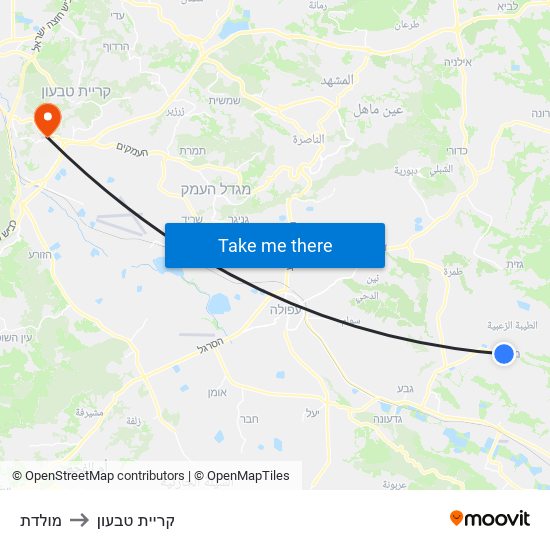 מולדת to קריית טבעון map