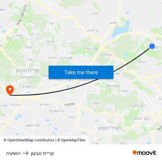 הושעיה to קריית טבעון map